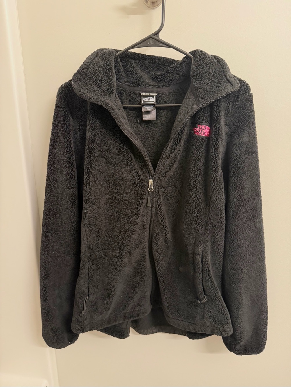 The North Face Women’s Black Fleece Zip Hoodie with Pink Logo